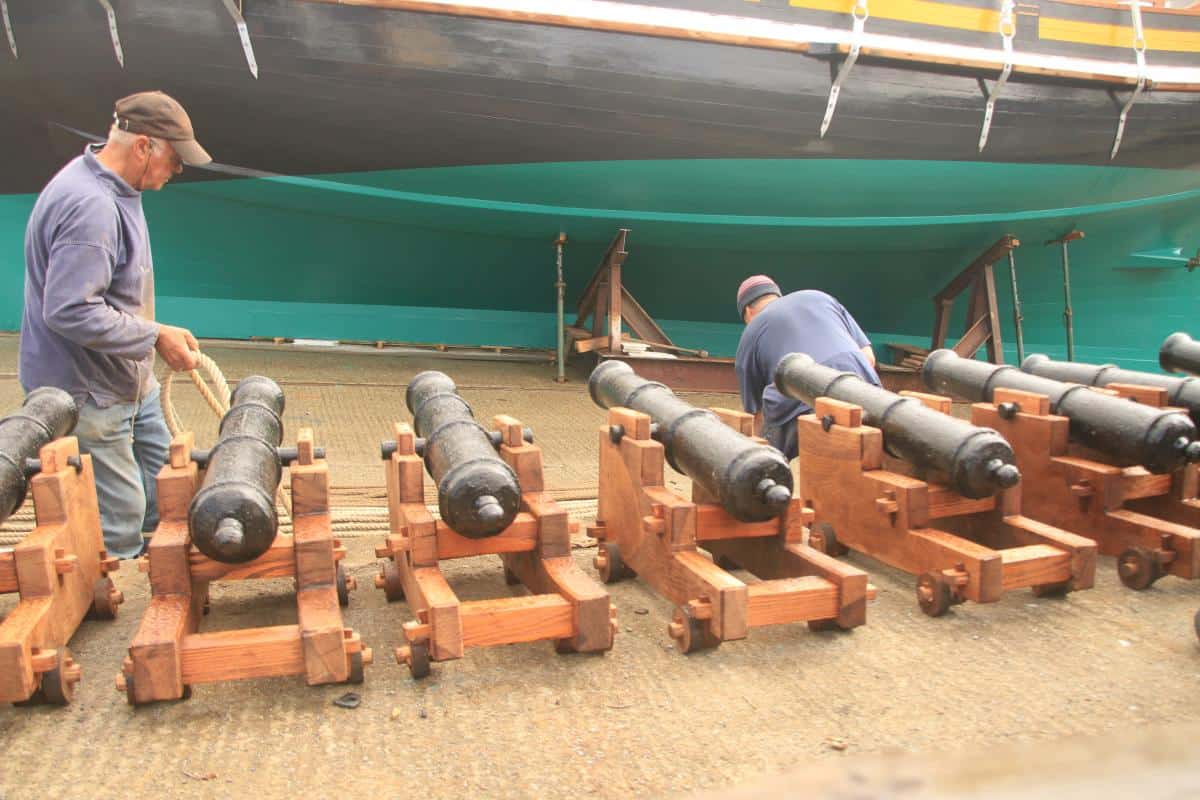 Grayhound Revenue Lugger replica - cannons on launch day Grayhound Revenue Lugger replica - cannons on launch day