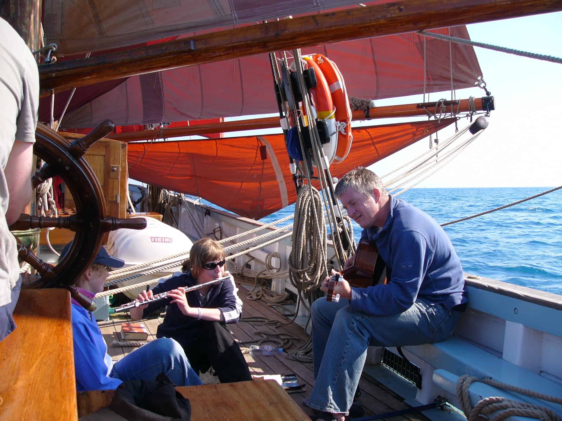 Musicians and a water sail on Provident Musicians and a water sail on Provident
