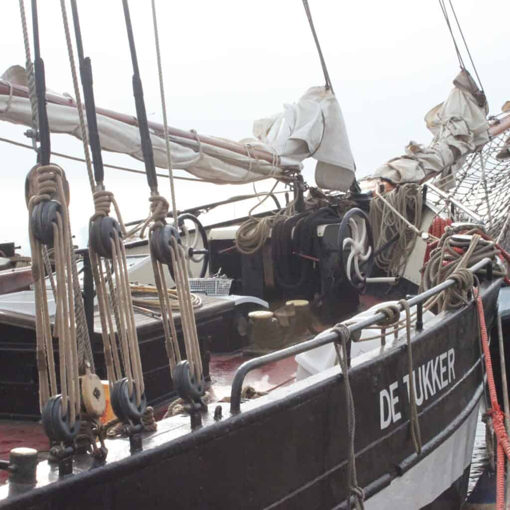 Looking towards the bowsprit of sail cargo ship De Tukker