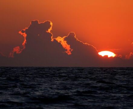lonely sunset at sea