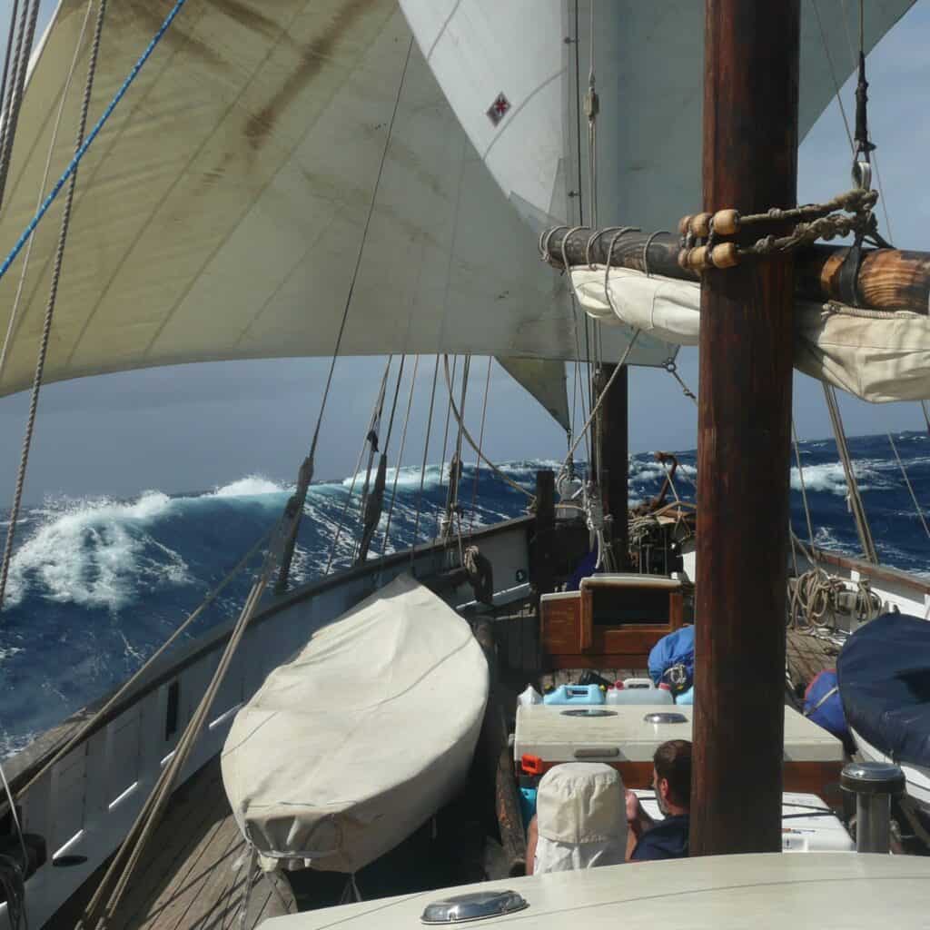ocean crossings on a 64ft wooden lugger - built new in 2012 for blue water sailing