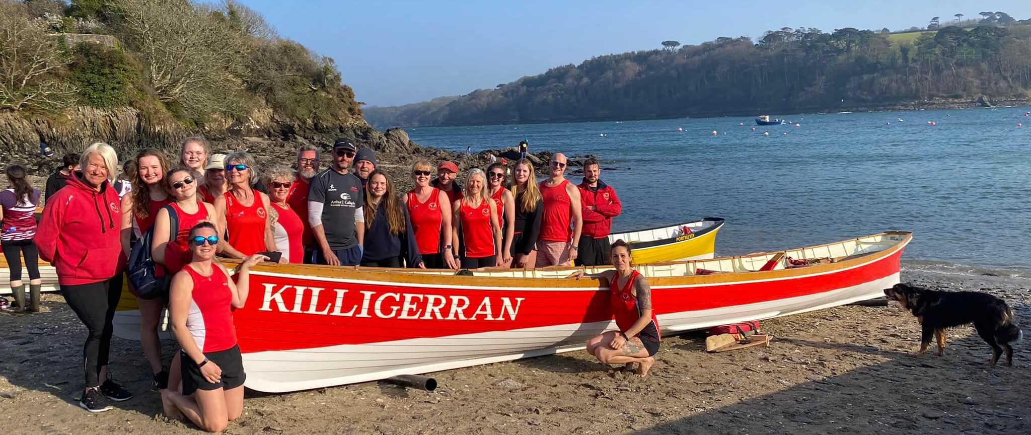 Killigerran a Roseland Gig Club Pilot Gig boat ready to race in the Helford.