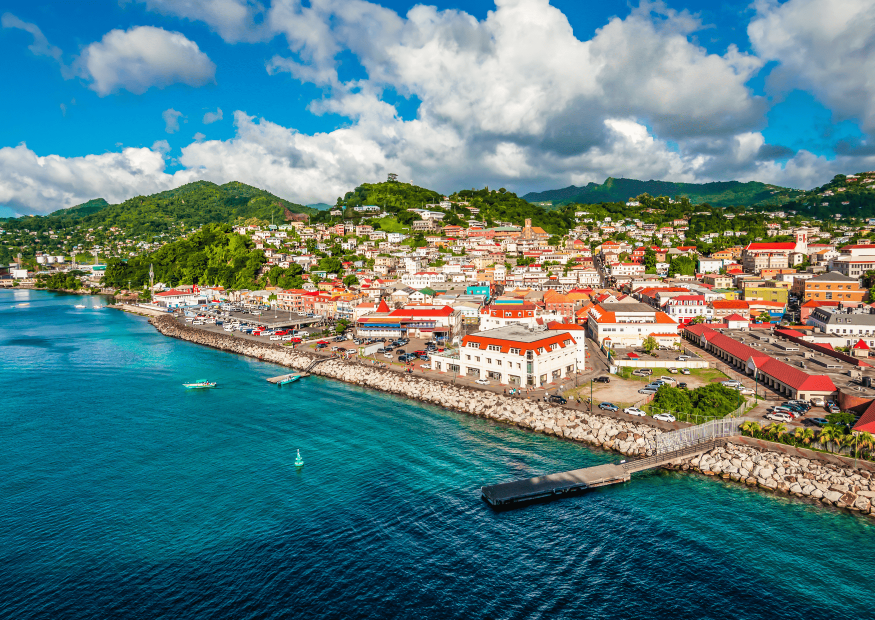 view of St George's on the Caribbean island of Grenada. Sail there with Classic Sailing